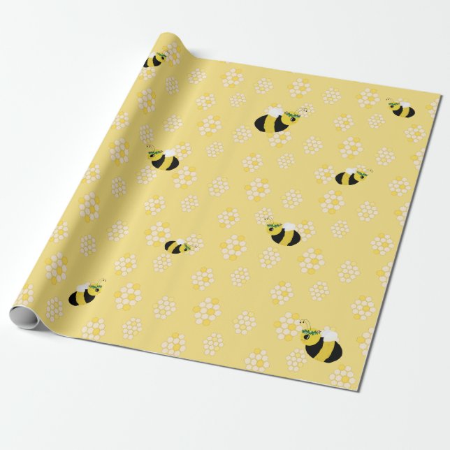 Papier Cadeau Bumble jaune mignon abeilles et Baby shower de pei (Déroulé)