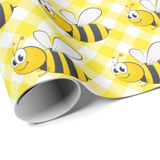 Papier Cadeau Bumblebebe Sur En vichy Jaune (Coin rond)