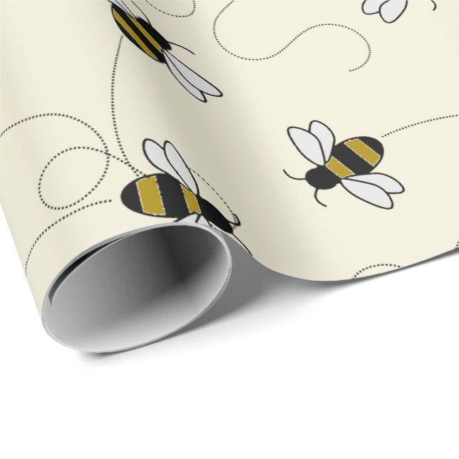 Papier Cadeau Bumblebee mignonne Caricature Meurtre Motif d'abei (Coin rond)