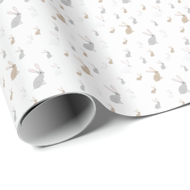 Papier Cadeau Bunnies doux-blanc (Coin rond)