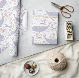 Papier Cadeau Bunnies et baleines sucrées avec botaniques