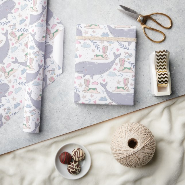 Papier Cadeau Bunnies et baleines sucrées avec botaniques (Artisanat)