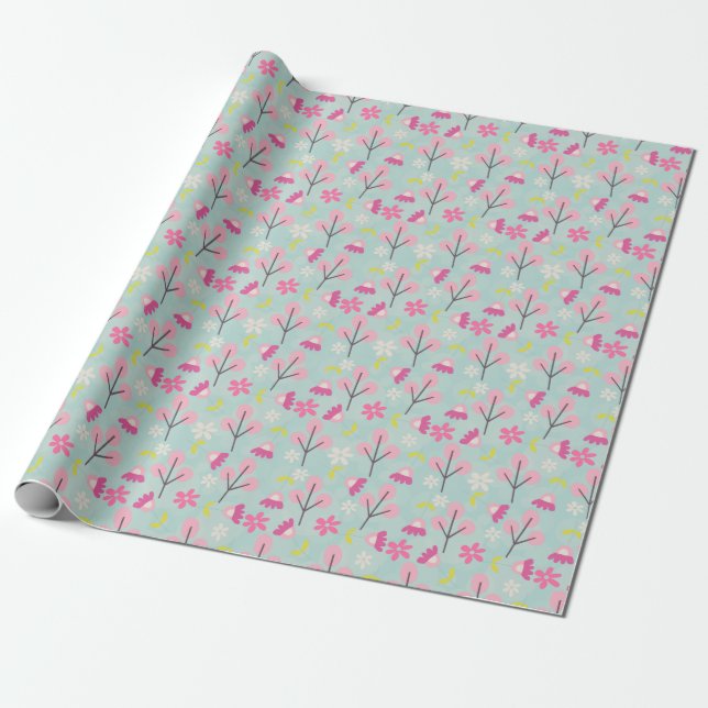 Papier Cadeau Bunnies et fleurs roses (Déroulé)