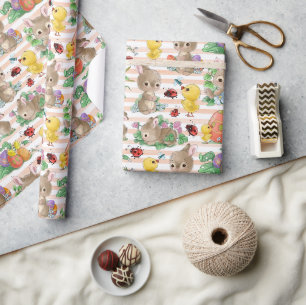 Papier Cadeau Bunnies Et Poussins De Pâques