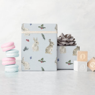 Papier Cadeau Bunnies, Holly et Berries Blue