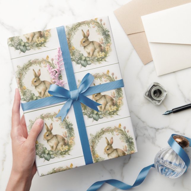Papier Cadeau Bunny de printemps dans la couronne (Cadeaux)