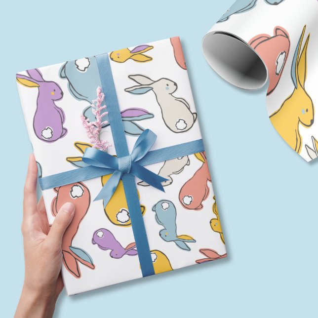 Papier Cadeau Bunny Easter Pastel Hand-drawn Wrapping Paper (Easter bunny wrapping paper is colorful and fun. Perfect for kids, but stylish for adults too.)