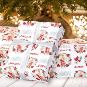 Papier Cadeau Bunny Poinsettia Aquarelle Nom Noël