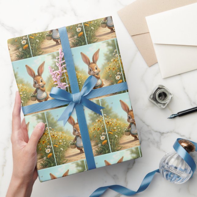 Papier Cadeau Bunny Walking avec panier à fleurs (Cadeaux)