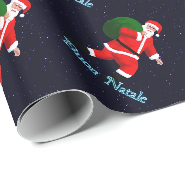 Papier Cadeau Buon Natale - Père Noël (Coin rond)