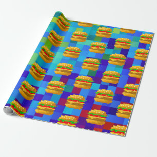 Papier Cadeau Burger d'art en pixel 8 bits - wrappi de restaurat