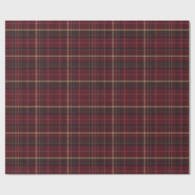Papier Cadeau Burgundy and Tan Plaid Tartan Wrapping Paper  (Plat)