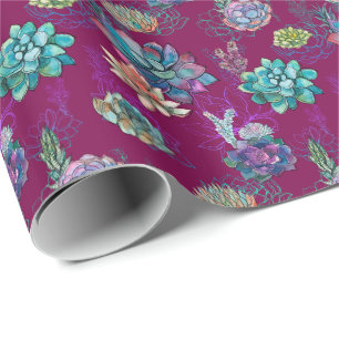 Papier Cadeau *~* Burgundy Bleu Vert Motif Succulent