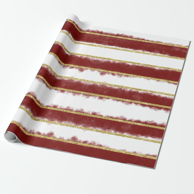 Papier Cadeau Burgundy Brush Strokes avec papier d'enveloppement (Déroulé)