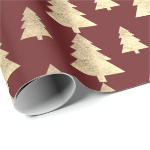 Papier Cadeau Burgundy Cottage Gold Blush Arbre de Noël Maroon
