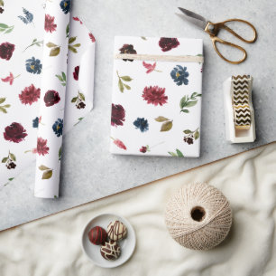 Papier Cadeau Burgundy Floral Élégant Rustique Aquarelle Joli