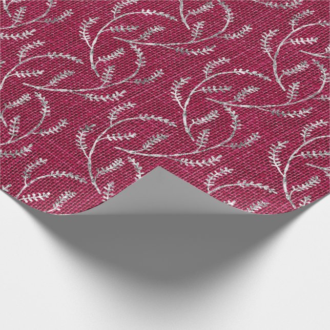 Papier Cadeau Burgundy Maroon Linen Argent Sparkly Laurel (Coin)