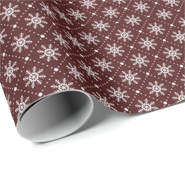 Papier Cadeau Burgundy Maroon White Snowflakes Lines Vacances (Coin rond)