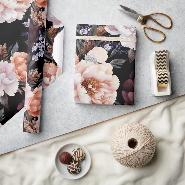 Papier Cadeau Burgundy Peonies Motif Floral (Artisanat)