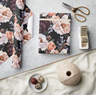 Papier Cadeau Burgundy Peonies Motif Floral