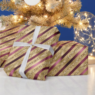 Papier Cadeau Burgundy Red Gold Parties scintillant Stripes