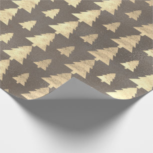 Papier Cadeau Burlap Linge Cottage Or Brown Arbre de Noël