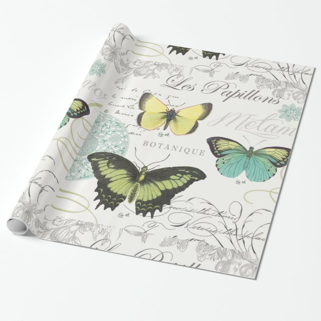Papier Cadeau butterfiles botaniques vintages modernes (Déroulé)