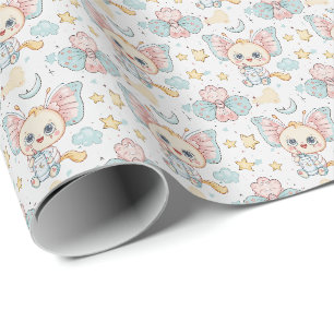 Papier Cadeau Butterfly Cute Baby Pastel Motif d'aquarelle