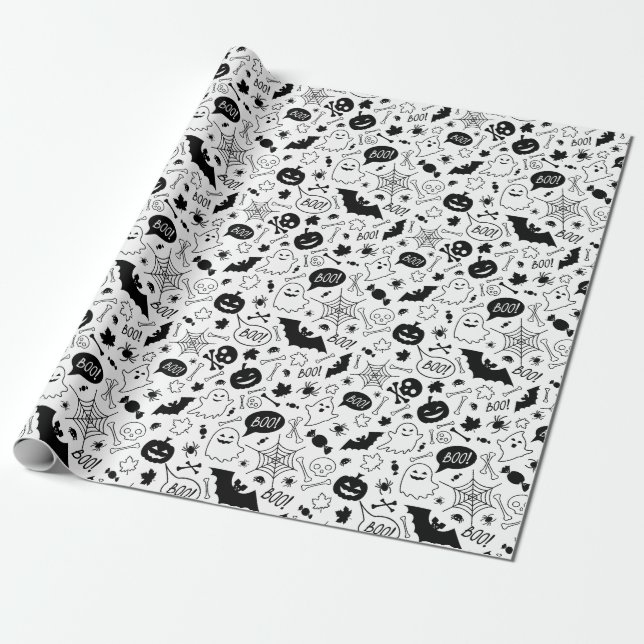 Papier Cadeau BW Art Motif Halloween Motif Halloween Art (Déroulé)
