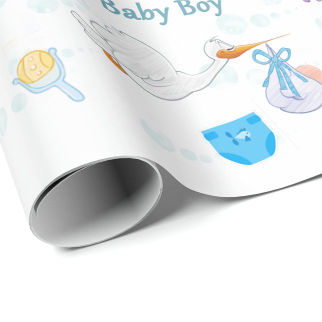 Papier Cadeau C’est un garçon - Baby shower personnalisé (Coin rond)