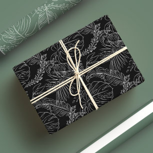 Papier Cadeau Cabane tropicale moderne en feuille de palme noire