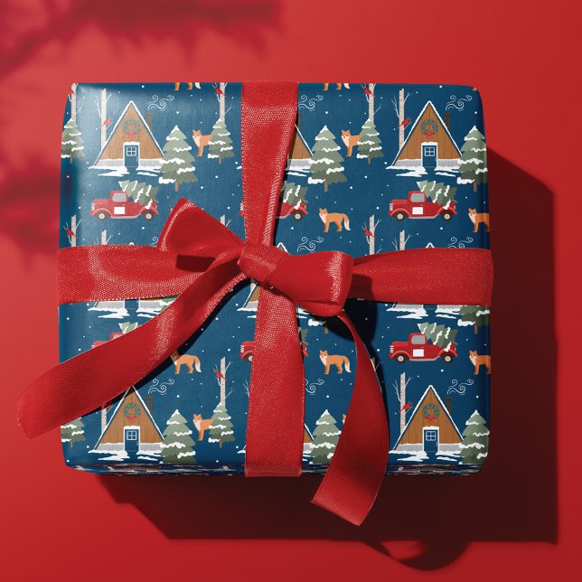 Papier Cadeau Cabine bois confortable Woodland Fox & Camion Roug (Créateur téléchargé)