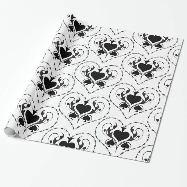 Papier Cadeau Câble Barbelé Coeur Black Spades Thunder_Cove (Déroulé)