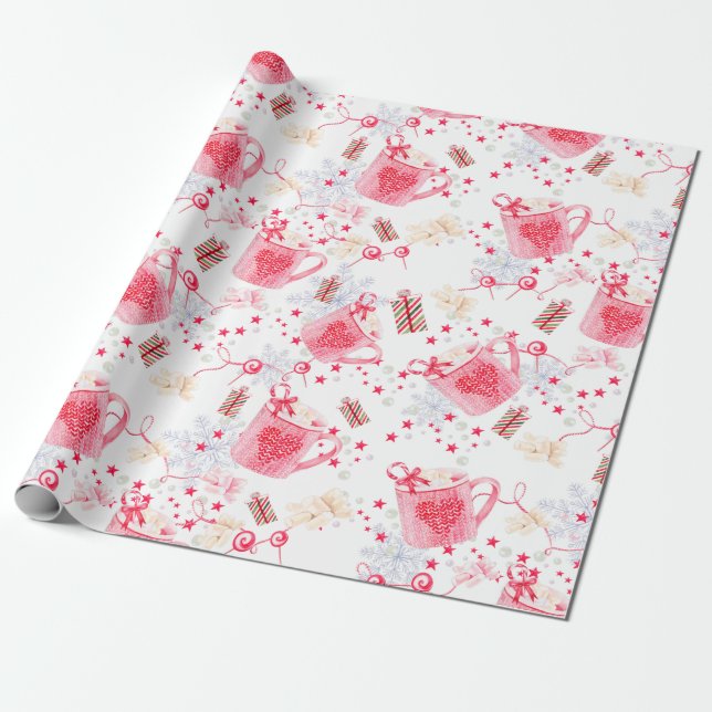Papier Cadeau Cacao chaud rose de Noël (Déroulé)
