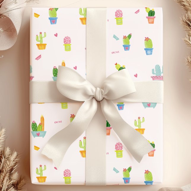 Papier Cadeau Cactus à pots mignons et Motif Plante du désert (Créateur téléchargé)