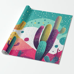 Papier Cadeau Cactus aux couleurs vives