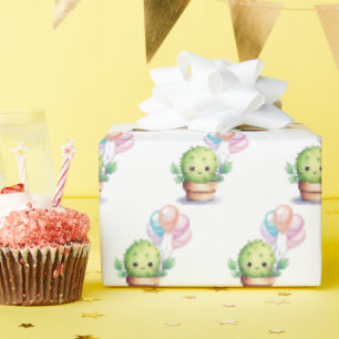 Papier Cadeau Cactus avec bouquet de ballon d'anniversaire