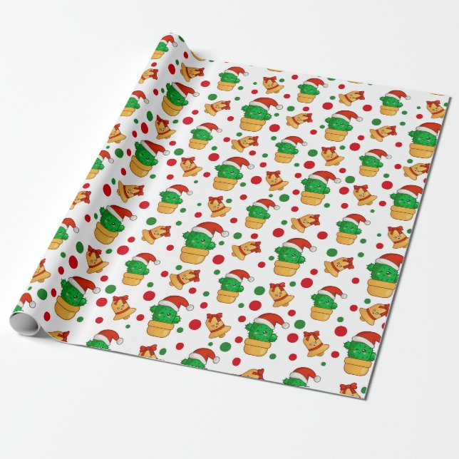 Papier Cadeau Cactus de Noël tropical (Déroulé)