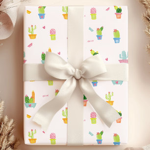 Papier Cadeau Cactus en pot mignons & motif de plantes du désert