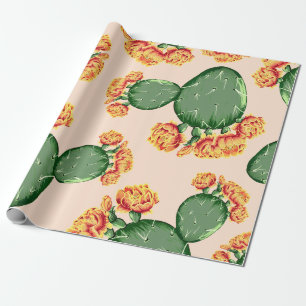 Papier Cadeau Cactus et fleurs à poires bohème tendance
