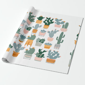 Papier Cadeau Cactus et succulents en pots sur arrière - plan bl