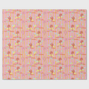 Papier Cadeau Cactus mignons, rayures Jaunes Soleil & Nuages