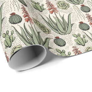 Papier Cadeau Cactus Succulent Aloe Vera Ivoire