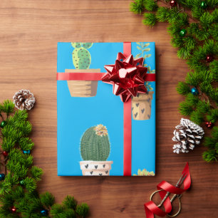 Papier Cadeau Cactus Succulents de Dessert Vert dans les pots