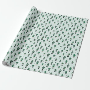 Papier Cadeau Cactus-succulents, motif sans couture dessiné à la