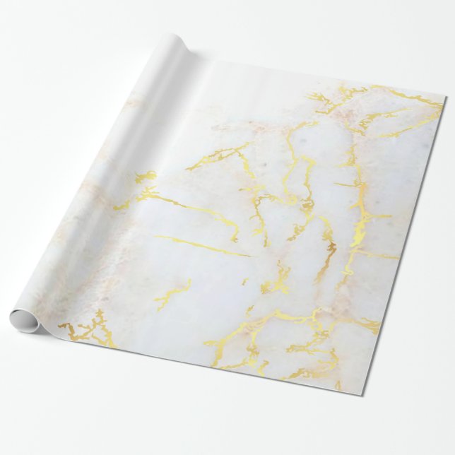 Papier Cadeau Cadeau brillant d'or moderne de marbre élégant (Déroulé)
