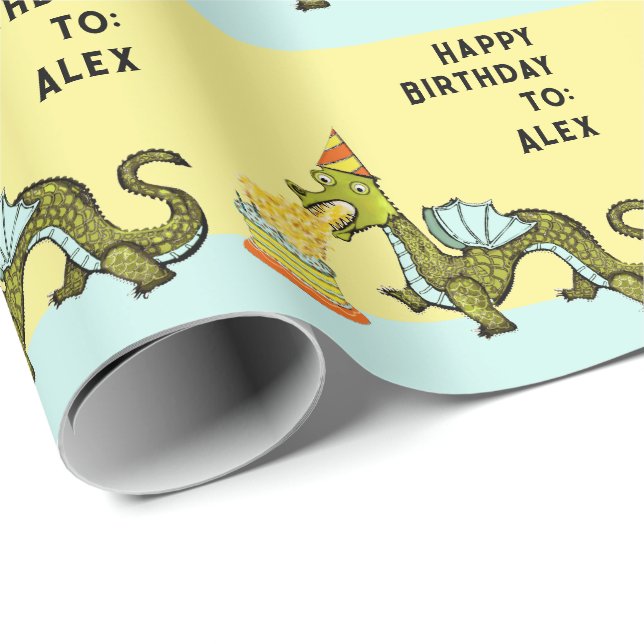 Papier Cadeau Cadeau d'anniversaire de dragon personnalisé (Coin rond)