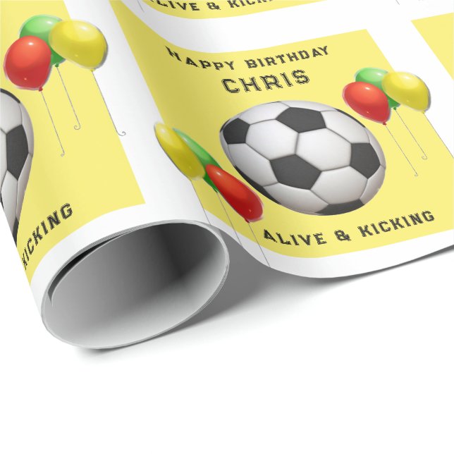 Papier Cadeau Cadeau d'anniversaire de football (Coin rond)
