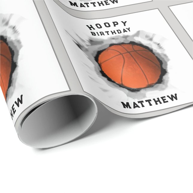 Papier Cadeau Cadeau d'anniversaire personnalisé de basket-ball (Coin rond)