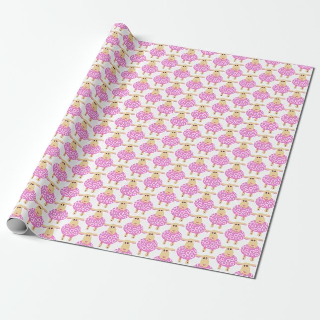Papier Cadeau Cadeau de bébé agneau rose laineux (Déroulé)